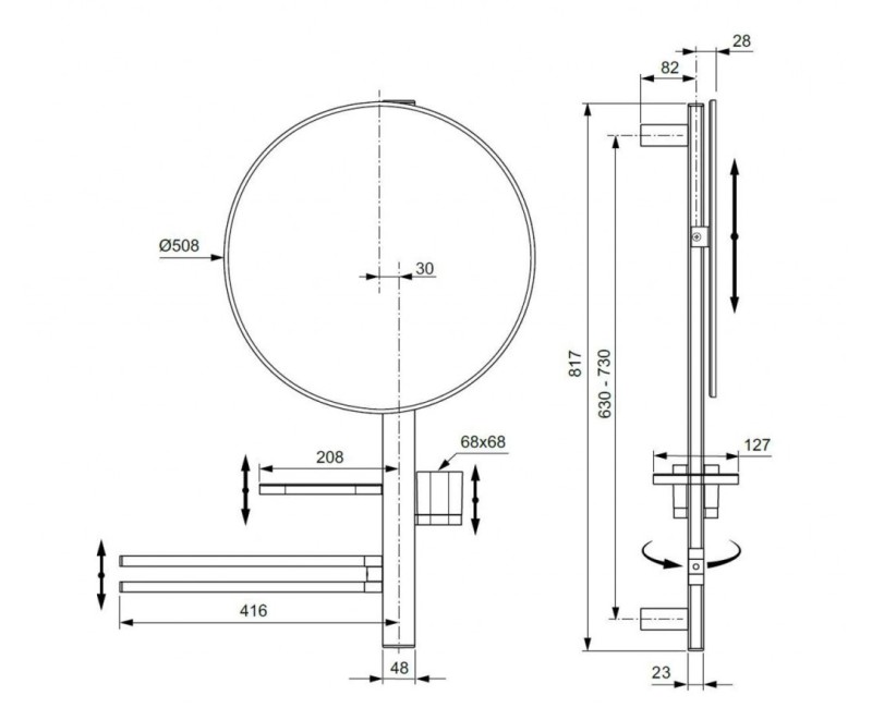 Vannas istabas spogulis Ideal Standard ALU+ ar dvieļu turētāju, plauktu, glāzi, zīdaini melns  BD587XG