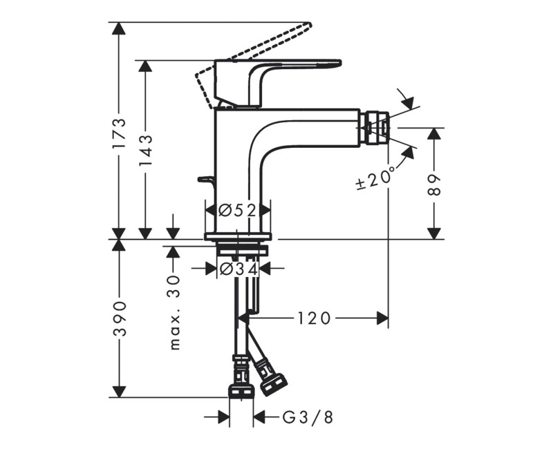Bide maisītājs Hansgrohe Rebris S  metal pop up w.chr 72212000
