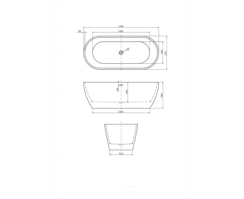 Laisvai stovinti vonia Kielle Idolio 170x75cm, akrilo, balta 11324430