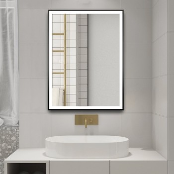 Vannas istabas spogulis Aqualine ar LED apgaismojumu, 80x60 cm, skārienjutīgs sensors, matēti melns  CN060
