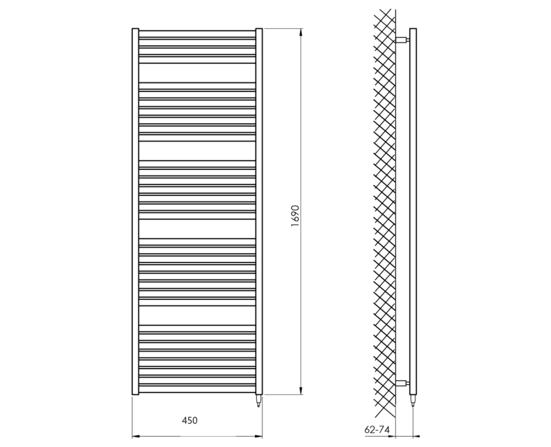 Dvieļu žāvētājs / Radiators AQUALINE TONDI-E elektriskais169x45cm, 600W, melns matēts  DE446T