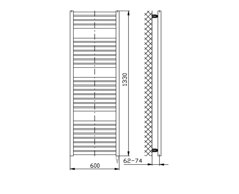Dvieļu žāvētājs / Radiators AQUALINE Tondi-E elektriskais 60x133cm, 600W, balts  DE480T