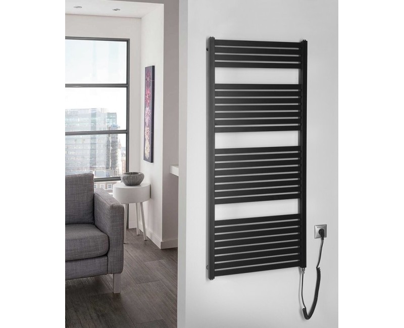 Полотенцесушитель / Радиатор AQUALINE Tondi-E электрический 60x133см, 600Вт, матовый черный DE486T