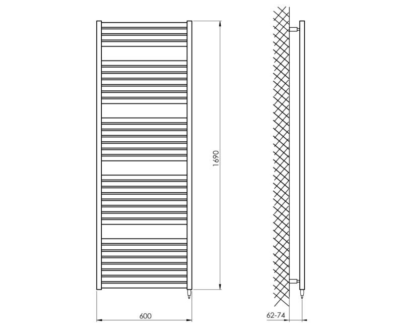 Полотенцесушитель / Радиатор AQUALINE TONDI-E электрический 60x169см, 800Вт, черный матовый DE496T