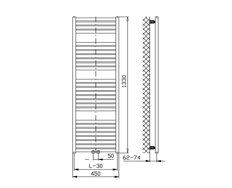 Dvieļu žāvētājs / Radiators AQUALINE Tondi radiators 45x133 cm  matēti melns  DT476T