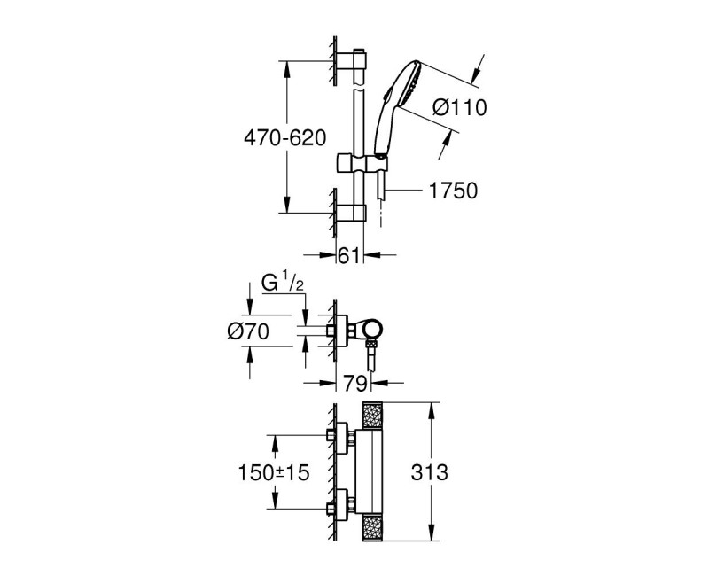 Dušas sistēma Grohe Grohtherm 1000 Performance ar termostatu 34834001 hromēts