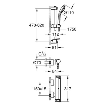 Dušas komplekts Grohe Grohtherm 2000 ar Termostatu Hromēta 34195001