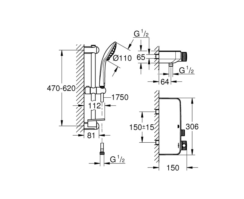 Dušas komplekts Grohe Grohtherm SmartControl ar Termostatu Hromēta 34720000