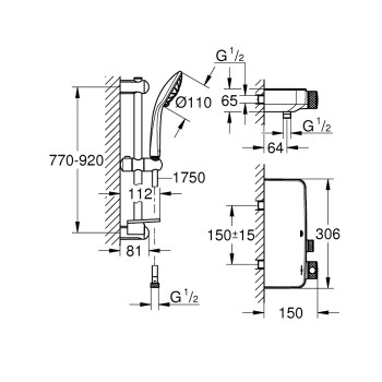 Dušas komplekts Grohe Grohtherm SmartControl ar Termostatu Hromēta 34721000