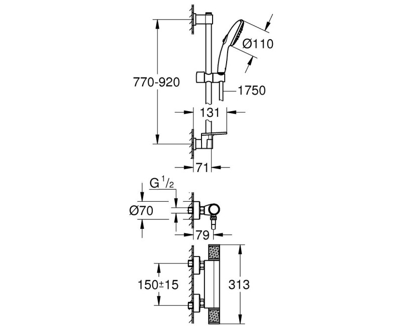 Dušas sistēma Grohe Precision Feel ar Termostatu Hromēts 34853001