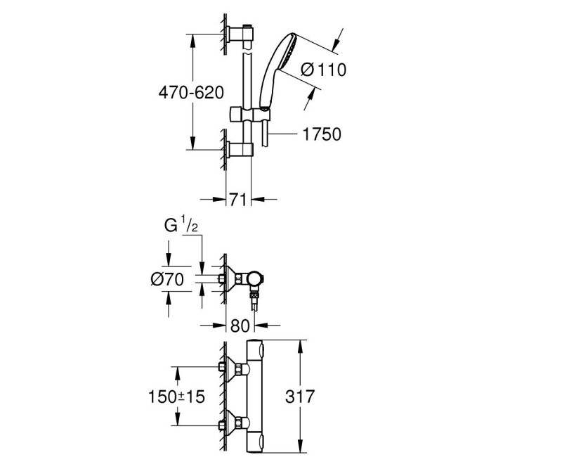 Dušas komplekts Grohe Precision Flow ar Termostatu Hromēta 34800001