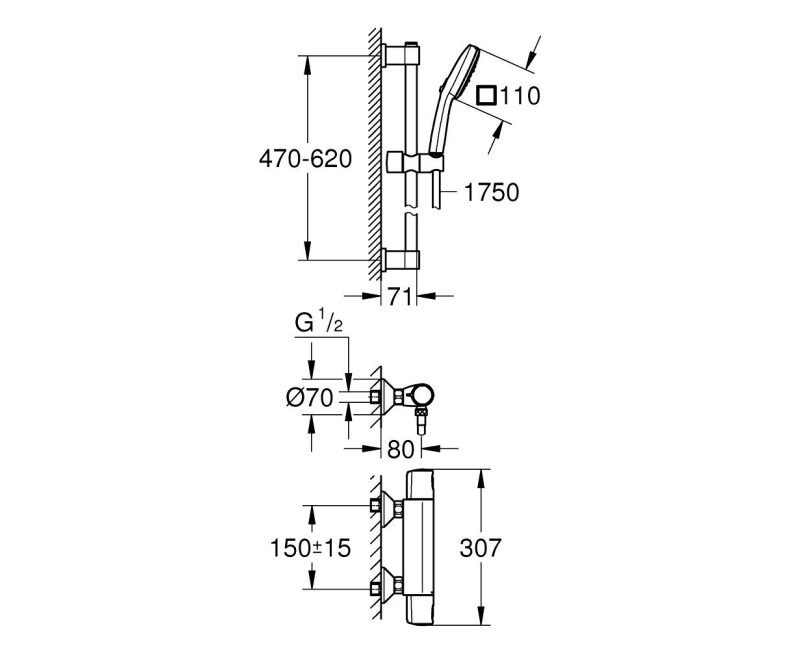 Dušas komplekts Grohe Precision Trend ar Termostatu Hromēta 34237003