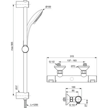 Dušas komplekts Ideal Standard Ceratherm T25  ar Termostatu Hromēta A7203AA