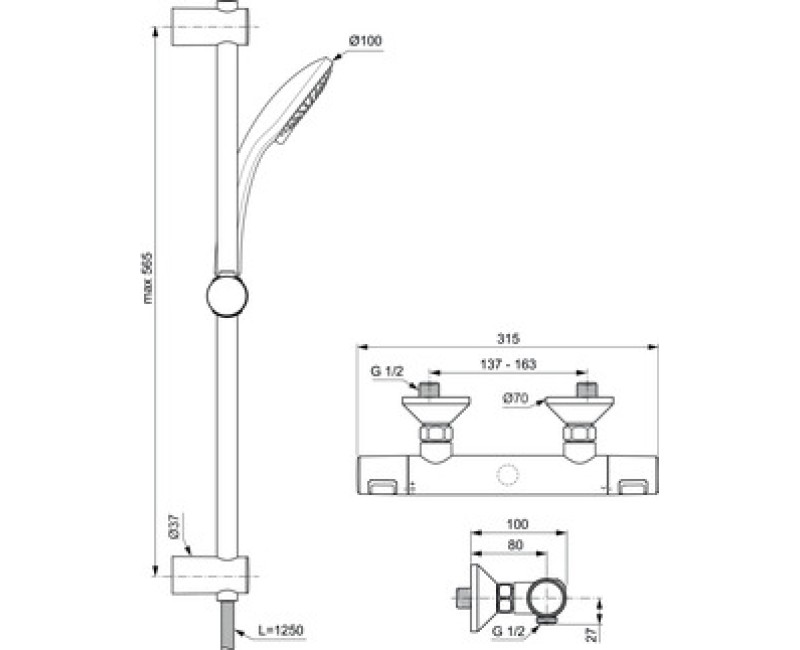 Dušas komplekts Ideal Standard Ceratherm T25  ar Termostatu Hromēta A7203AA