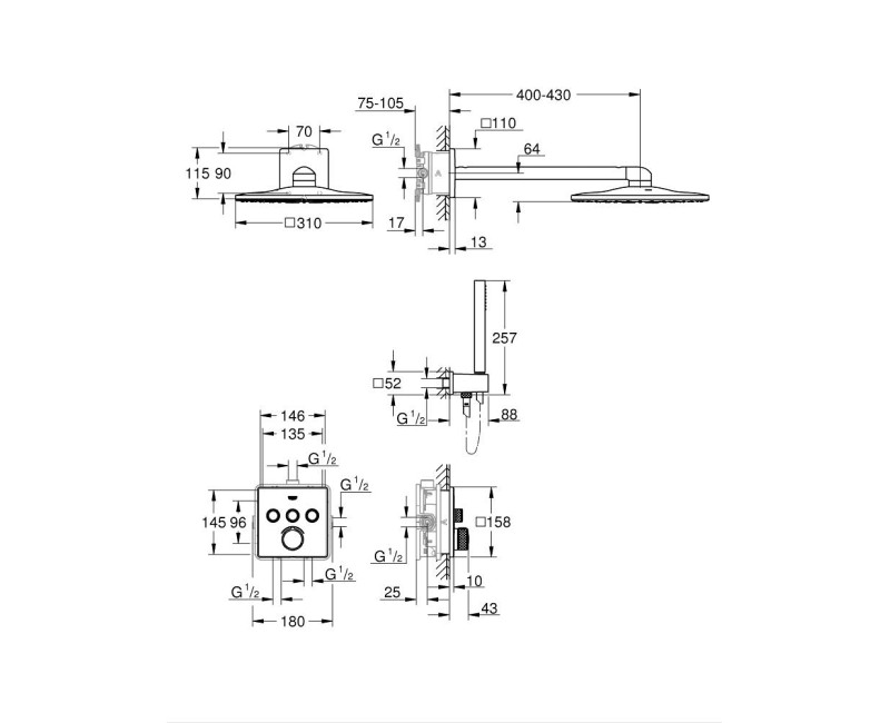 Dušas sistēma Grohe SmartControl Perfect Iebūvējams Hromēts 34712000