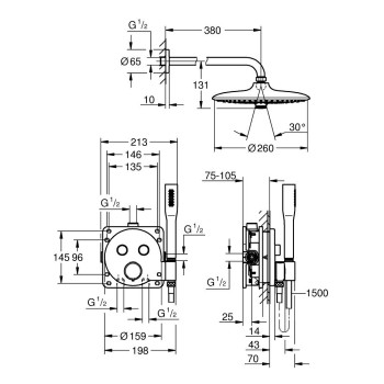 Dušas sistēma Grohe Precision SmartControl + Vitalio Joy 260 Hromēta 34878000