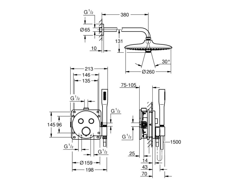 Dušas sistēma Grohe Precision SmartControl + Vitalio Joy 260 Hromēts 34878000
