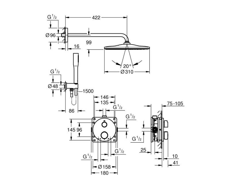 Dušas sistēma Grohe Precision Thermostat + Vitalio Rain Mono 310 Hromēts 34880000