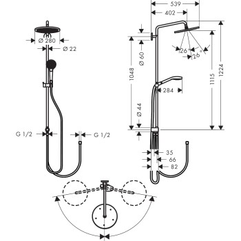 Dušas sistēma Hansgrohe Croma Select S Showerpipe 280 1jet Reno Hromēta 26793000