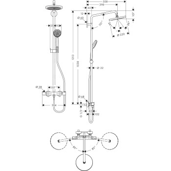 Dušas sistēma Hansgrohe Croma Showerpipe 220 1jet ar termostatu, 27185000 hromēta