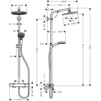 Dušas sistēma Hansgrohe Crometta S Showerpipe 240 1jet EcoSmart Hromēta 27268000