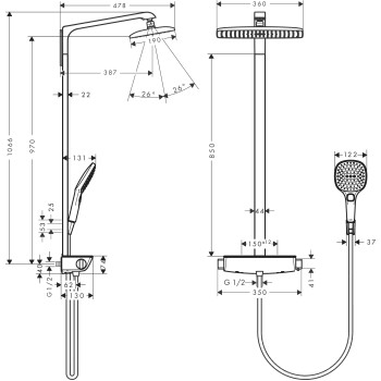 Dušas sistēma Hansgrohe Raindance E Showerpipe 360 1jet EcoSmart Ar Termostatu Hromēta 27286000