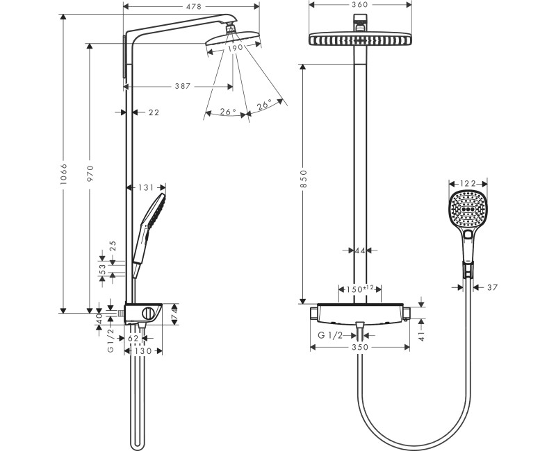 Dušas sistēma Hansgrohe Raindance E Showerpipe 360 1jet EcoSmart Ar Termostatu 27286000