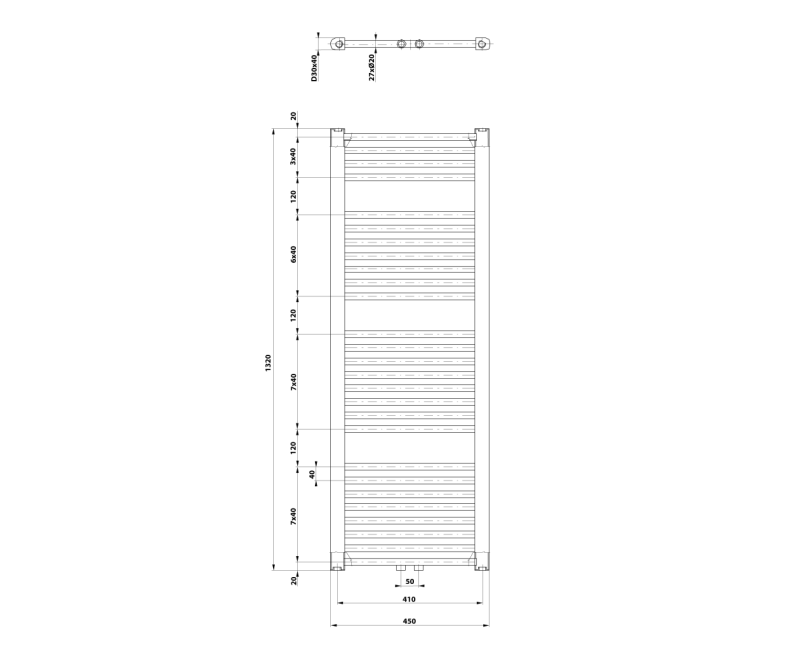 Полотенцесушитель / Радиатор AQUALINE Direct 132x45см, 594Вт, белый ELM34T