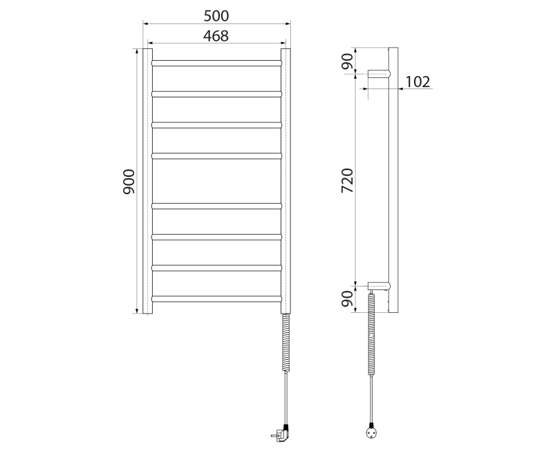 Dvieļu žāvētājs / Radiators Sapho REDONDO elektriskais 50x90cm, 7W, matēti melns  ER220BV