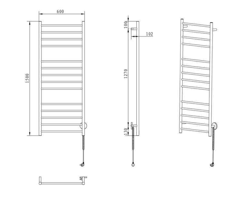 Dvieļu žāvētājs / Radiators Sapho  REDONDO  elektriskais 600x1500mm 130 W, Pulēts Nerūsējošs Tērauds ER250V