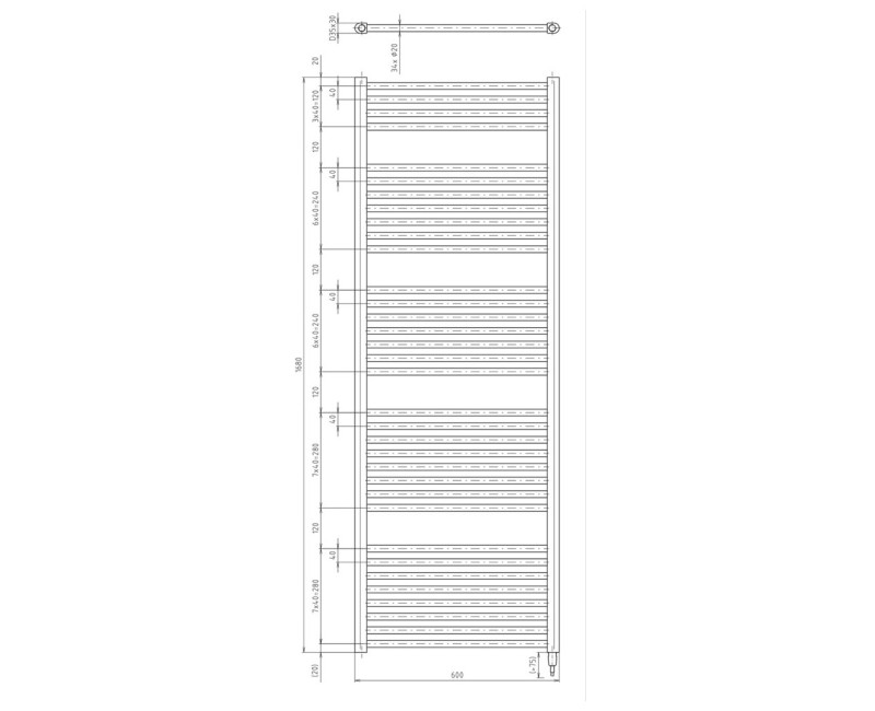 Dvieļu žāvētājs / Radiators AQUALINE Direct-E  60x168cm, 800W, balts  ILE66T