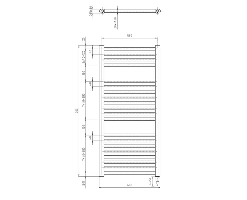 Dvieļu žāvētājs / Radiators AQUALINE Direct-E, elektriskais 60x96cm, 400W, balts  ILE96T