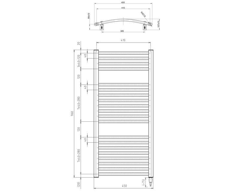 Полотенцесушитель / Радиатор AQUALINE Orbit-E, 45x96см, 300 Вт, белый ILEO94T