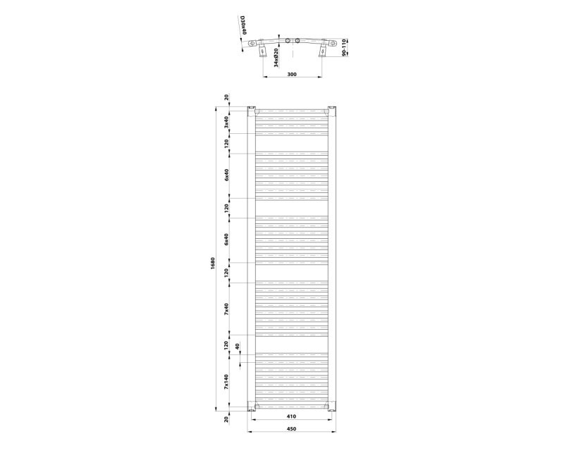 Полотенцесушитель / Радиатор AQUALINE ORBIT 450x1680 мм белый ILO64T