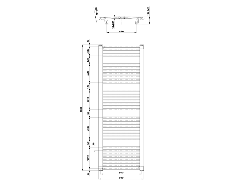 Полотенцесушитель / Радиатор AQUALINE ORBIT 600x1680 мм белый ILO66T
