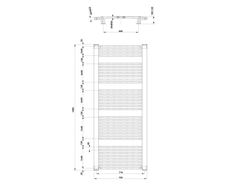 Полотенцесушитель / Радиатор AQUALINE ORBIT 750x1680 мм белый ILO67T