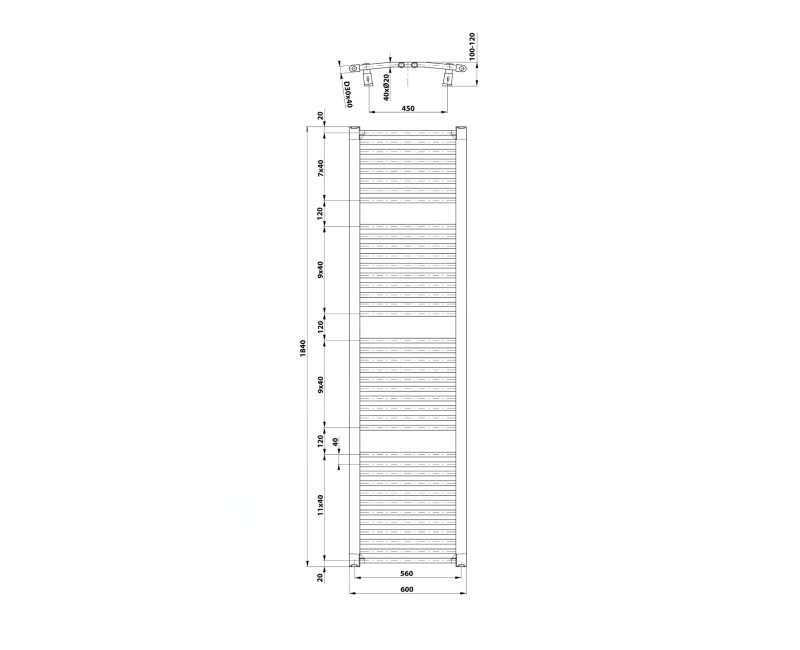 Полотенцесушитель / Радиатор AQUALINE ORBIT 600x1850 белый ILO86T