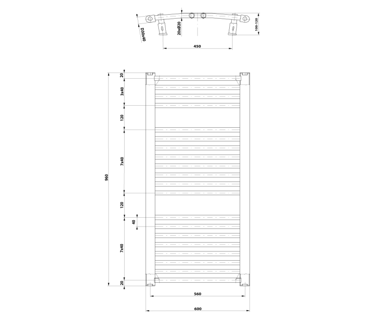 Dvieļu žāvētājs / Radiators AQUALINE Orbit  96x60cm, 597W, balts  ILO96T