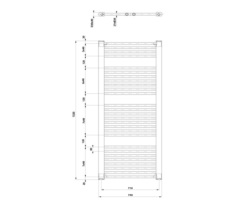 Полотенцесушитель / Радиатор AQUALINE Direct 132x75см, 996Вт, белый ILR37T