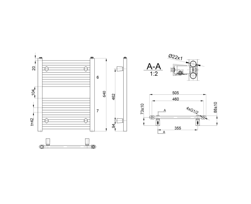 Dvieļu žāvētājs / Radiators AQUALINE Direct  64x50cm, 360W, balts  ILR65T