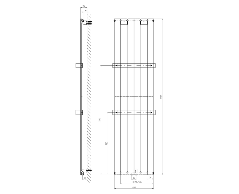 Полотенцесушитель / Радиатор Sapho COLONNA 450x1800 мм, серебро IR145