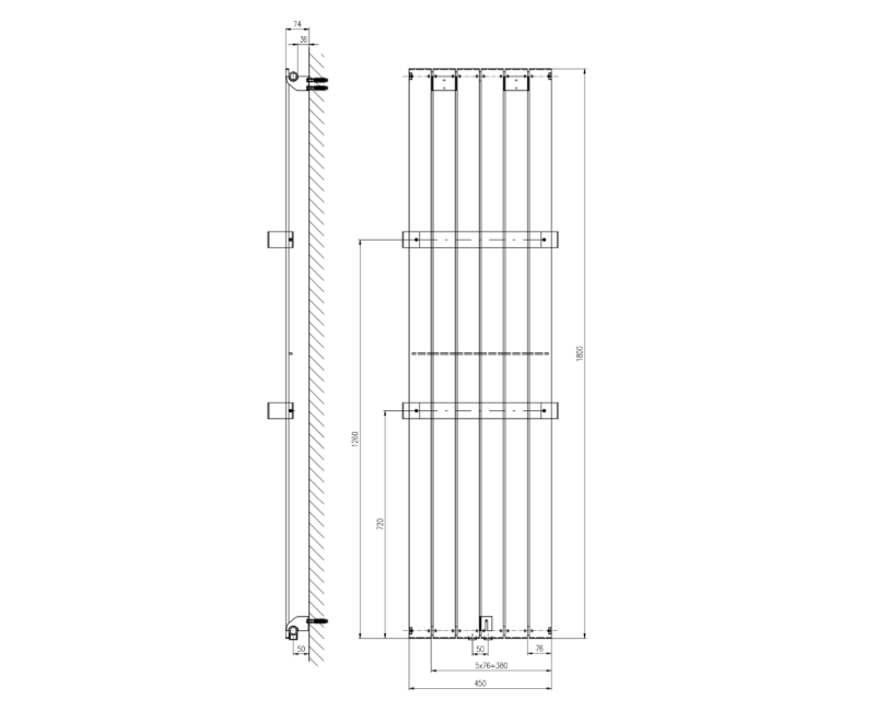 Rankšluosčių džiovintuvas / Radiatorius Sapho COLONNA 450x1800mm, Juodas tekstūruotas IR147