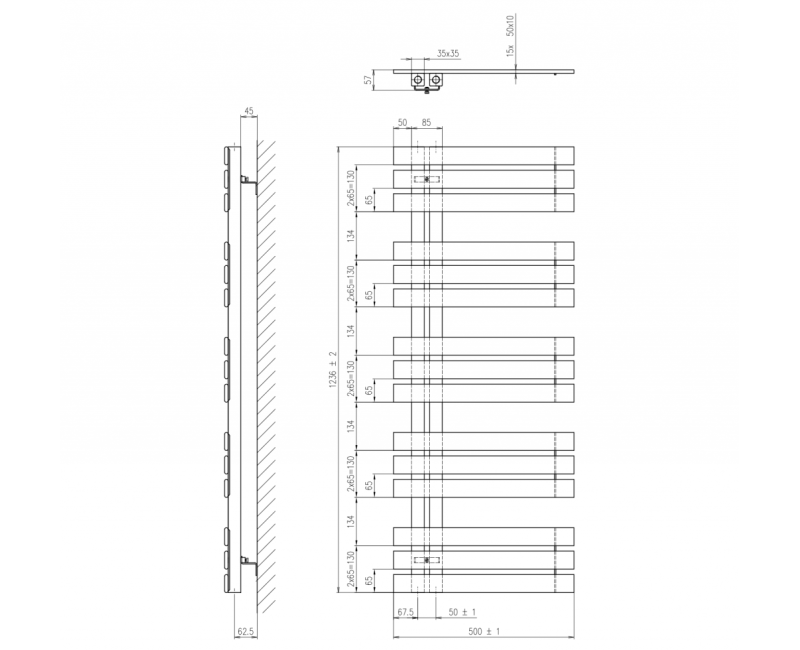 Полотенцесушитель / Радиатор Sapho SILVANA 500x1236 мм, черный матовый IR154B