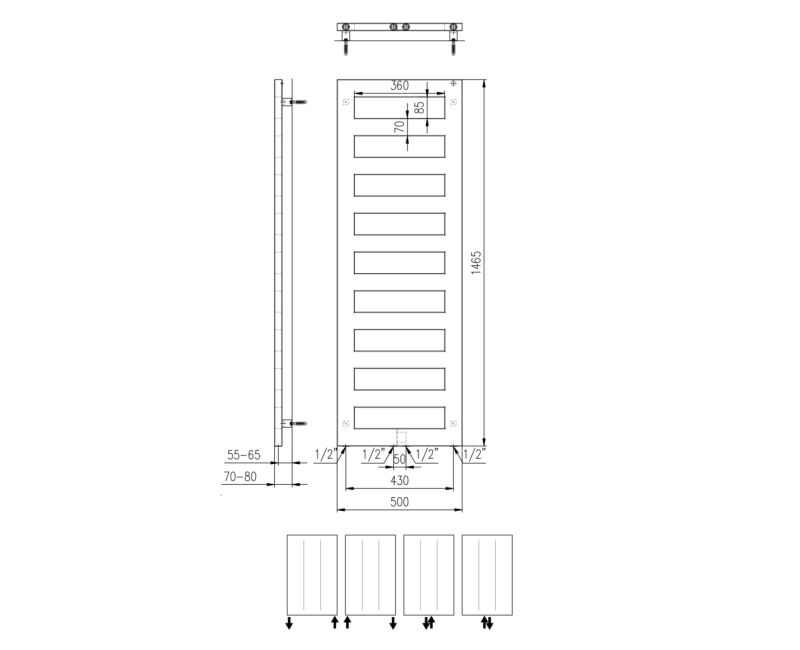Dvieļu žāvētājs / Radiators Sapho Block 50x147cm, melns matēts  IR185