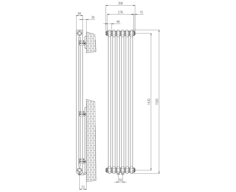 Dvieļu žāvētājs / Radiators Sapho Fede 31x150 cm, 643 W, matēti melns  IR191