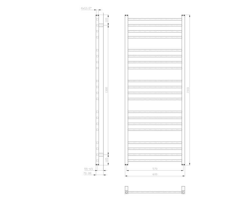 Rankšluosčių džiovintuvas / Radiatorius Sapho Metro 60x151cm, 557W, baltas IR420T