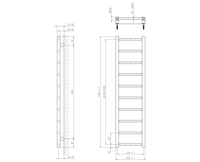 Dvieļu žāvētājs / Radiators Sapho Metro Light  30x114cm, 211W, matēti melns  IR444TB