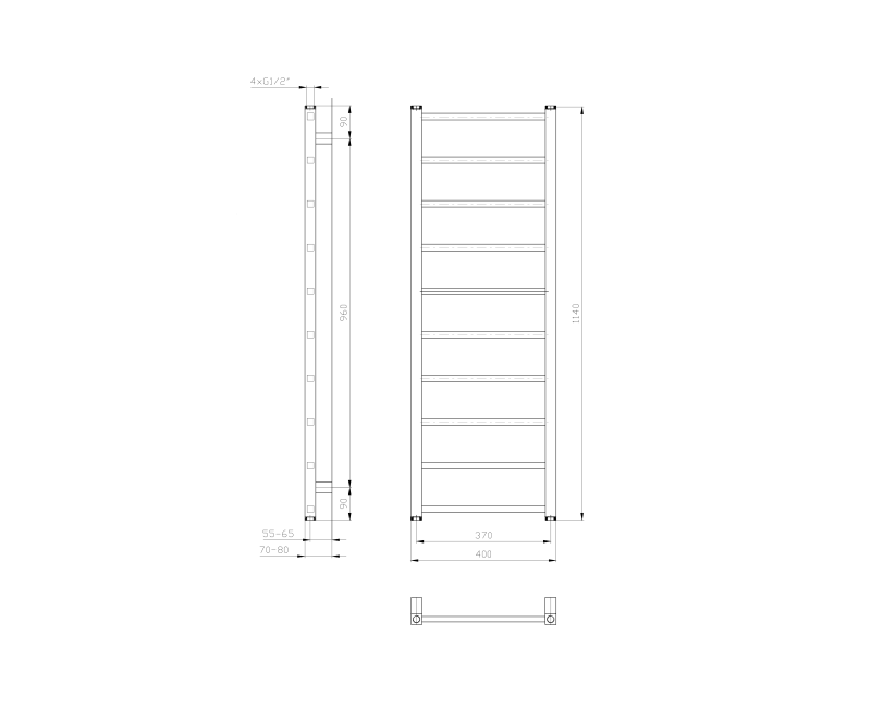 Dvieļu žāvētājs / Radiators Sapho Metro Light  40x114cm, 247W, balts  IR445T