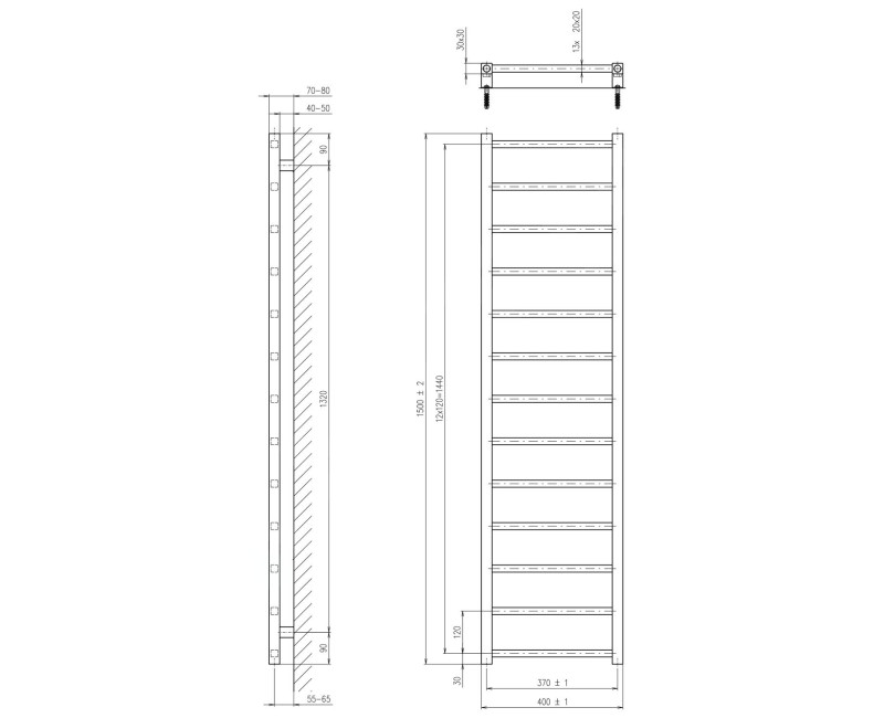 Dvieļu žāvētājs / Radiators Sapho  METRO LIGHT 400x1500mm, Melns Matēts IR447TB