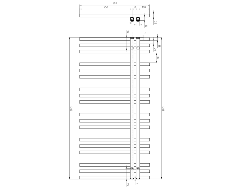 Rankšluosčių džiovintuvas / Radiatorius Sapho Sophina 60x122cm, 623W, matinė juoda IR702